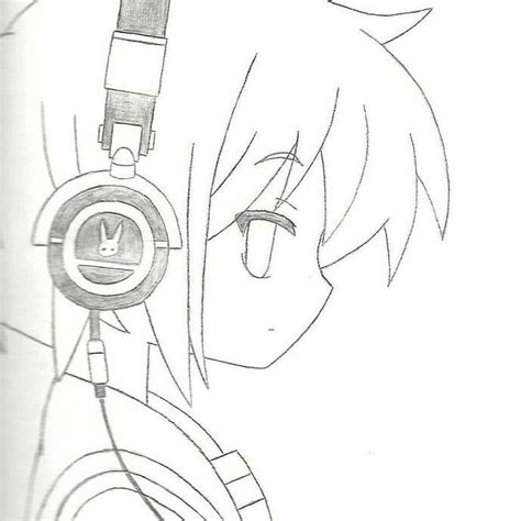 anime girl  headphones drawing