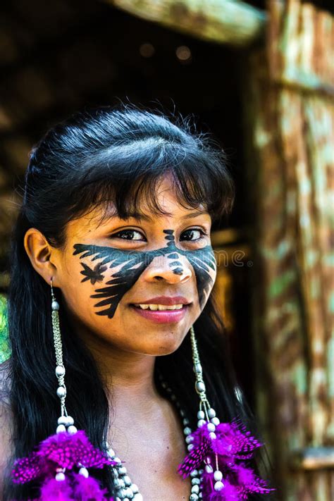 Native Brazilian Girl Smiling At An Indigenous Tribe In