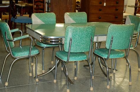 chrome vintage  formica kitchen table  chairs teal mint green