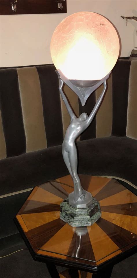 frankart statue lamp nude silver original pristine 10 inch crackle glass globe table lamps