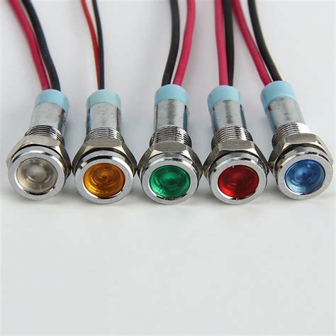pcs mm led metal indicator light waterproof signal lamp      wire redblue
