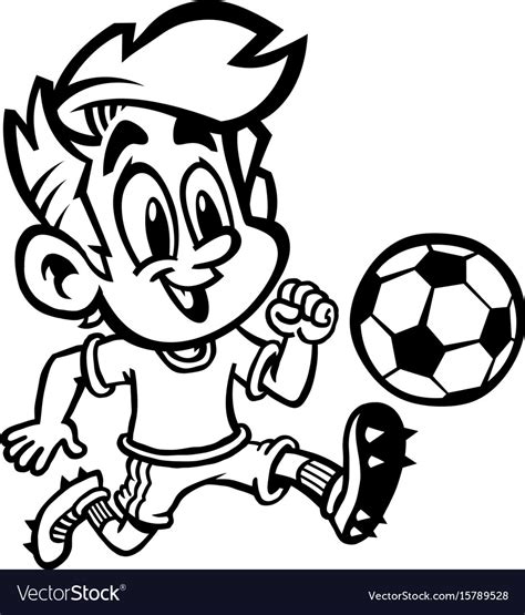 cartoon boy playing football drawing active happy children playing