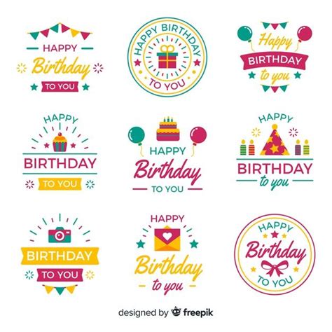 vector flat birthday label collection birthday labels happy