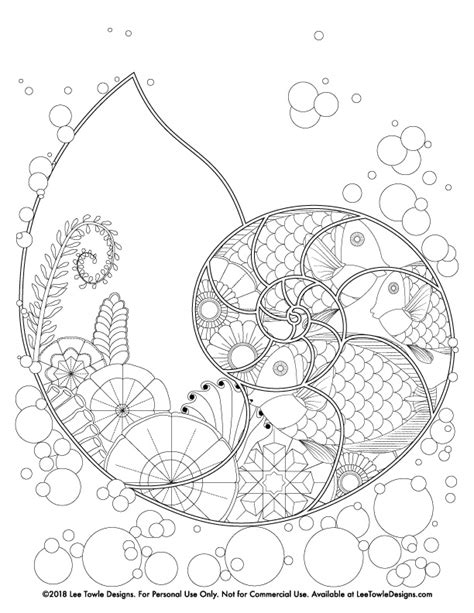 fantasy nautilus underwater scene coloring page  adults  coloring page lee towle