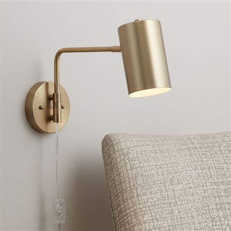 lighting modern swing arm wall lamp brushed brass plug  light fixture cylinder  shade
