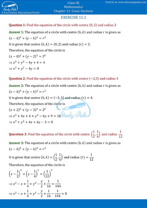 ncert solutions class  maths chapter  conic sections study path