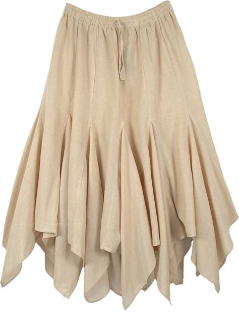 pure beige handkerchief hem cotton mid length skirt mid length skirts