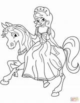 Princess Coloring Pages Horse Riding Printable Supercoloring Drawing Bubakids Categories sketch template
