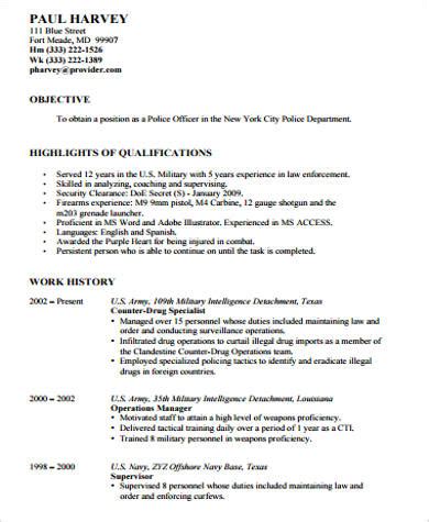sample police officer resume templates  ms word