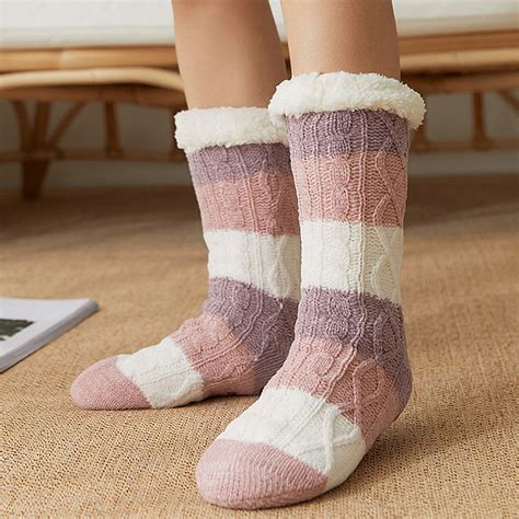 Women Warm Socks Stockings Stripes Winter Soft Cute Thick Floor Socks