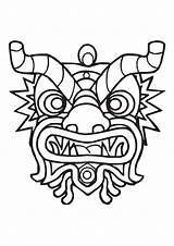 Dance Lion Dragon Chinese Year Coloring Mask Drawing Colouring Pages Choose Board Getdrawings sketch template