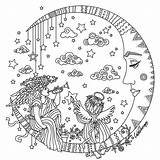 Coloring Pages Moon Adult Adults Colouring Color Mandala Celestial Cool Printable Print Dreams Sweet Cute Fairy Therapy Star Coloringhome Kids sketch template