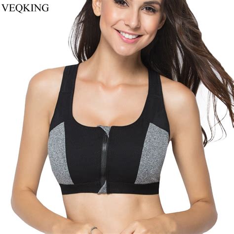 veqking double layer zipper sports bra women fitness gym yoga bra push  padded sports top
