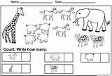 Kindergarten Math Worksheet Worksheets Count Coloring Color Preschool Nursery Pages Printable Animals Practice Kids sketch template