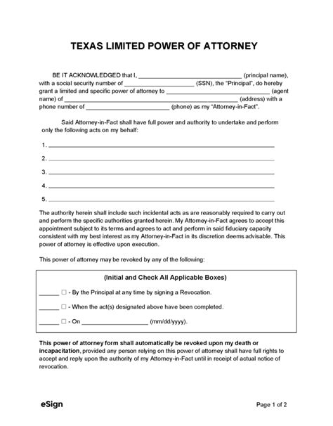 texas limited power  attorney form  word