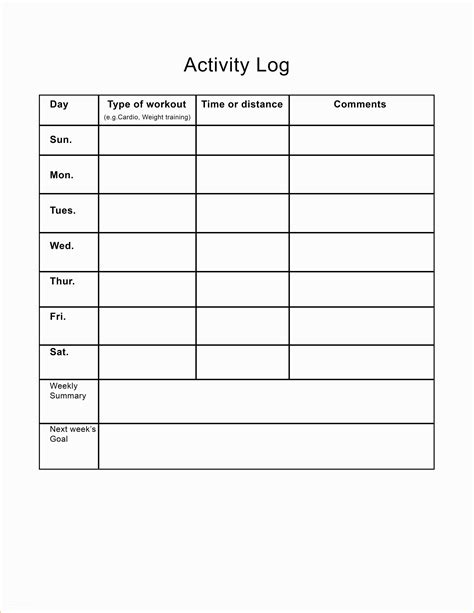 daily activity log template  workout  diet journal