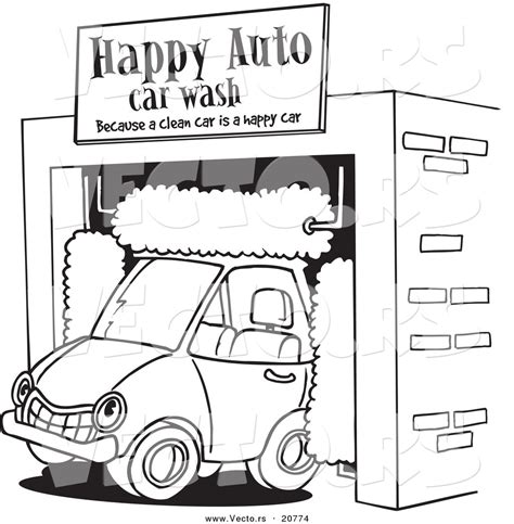 vector   cartoon car driving   auto wash coloring page