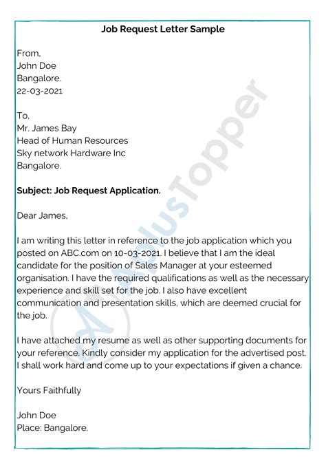 job request letter   write job request letter format sample