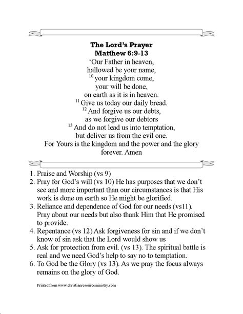 printables   lords prayer