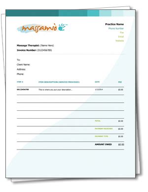 massagetherapy receipt  invoice template  easy