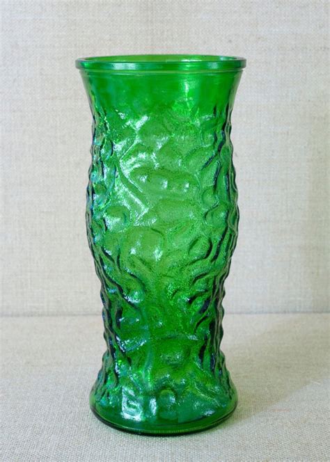 Mid Century Vintage Hoosier Green Glass Vase Etsy Green Glass Vase