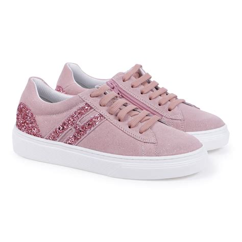 hogan junior baby pink glitter leather sneakers bambinifashioncom