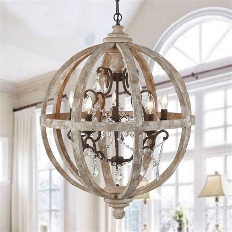 farmhouse weathered wooden globe medium pendant chandelier claxy
