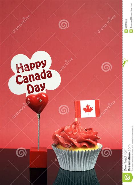 Canadian Cupcake With Maple Leaf Flag And Happy Canada Day