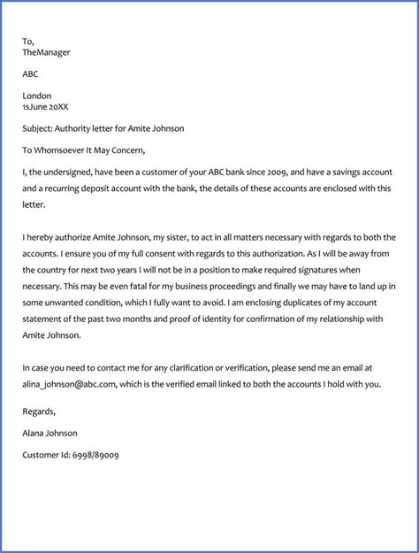 bank authorization letter sample