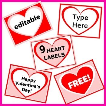valentines day hearts labels  labels  editable text