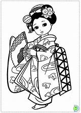 Girls Geisha Dinokids Colouring Japonesas Dolls Japon Japenese Kokeshi Bing sketch template