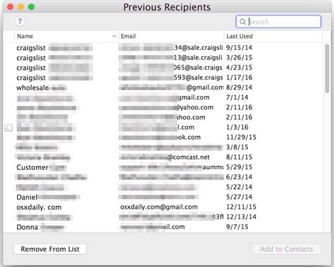 previous recipients  email  mail  mac os