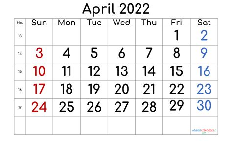 printable  april calendar