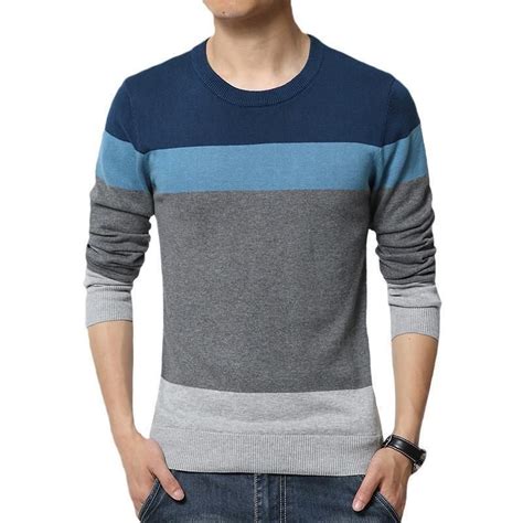 fashion patchwork men s sweater casual slim fit knitted