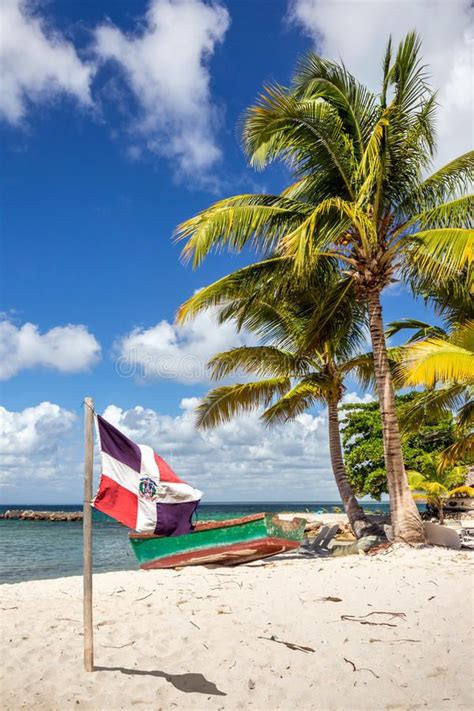 Beautiful Caribbean Beach And Dominican Republic Flag