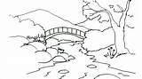 River Draw Easy Scene Drawing Children Cartoon Simple Landscape Bridge Beginners Nile Waterfall Flowing Steps Drawings Pastel Oil Getdrawings sketch template