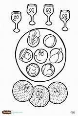 Passover Coloring Seder Plate Pesach Pages Drawing Print Printable Kids Printables Jewish Cups Wine Four Matzah Sheet Crafts Festivals Colouring sketch template