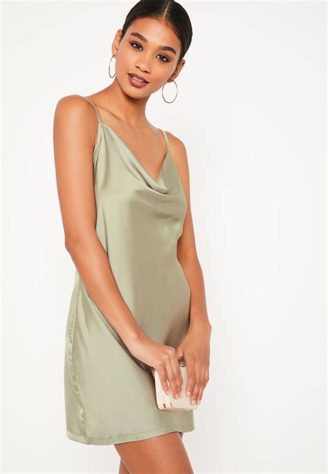 green silky cowl front cami dress fashion womens dresses silky dress