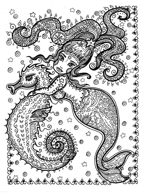 downloadable mermaid  sea horse coloring page   etsy