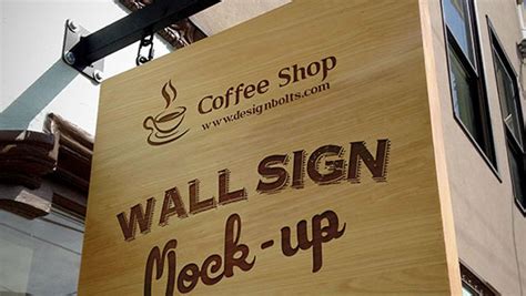 wooden outdoor advertising shop wall sign mock  psd css author
