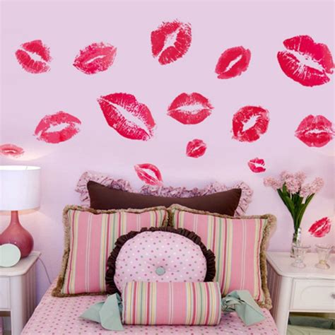 Kisses Wall Sticker Sex Red Lips Print Wall Decals Home Decor Girls