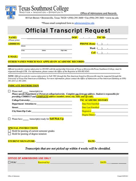 Tsc Transcript Request Fill Out And Sign Printable Pdf Template Signnow