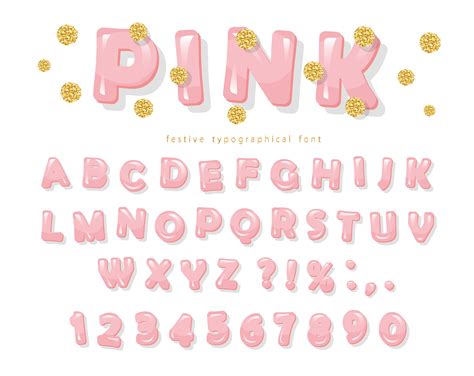 pink glossy font abc letters  numbers  girls gold glitter confetti  vector art
