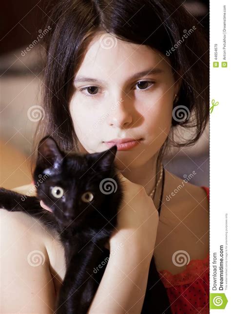 teenage girl holding kitten stock image image of teenage thoughtful 44654679