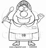 Lunch Cartoon Lady Chubby Waving Illustration Happy Royalty Spoon Clipart Holding Cory Thoman Vector sketch template