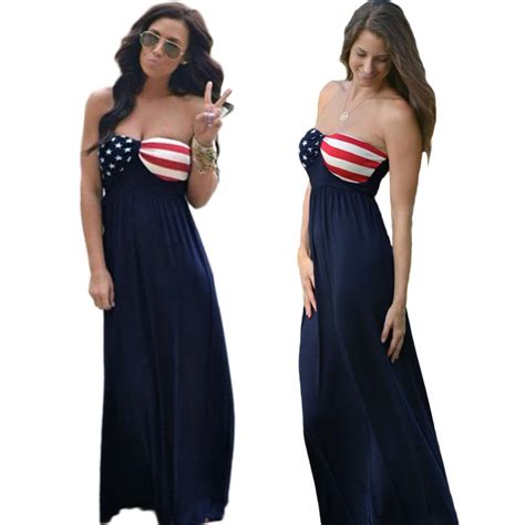 Womens Sexy Strapless American Flag Patriotic 4th Of July Party
