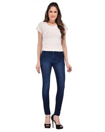Slim Ladies Blue Denim Stretchable Jeans Button High Rise At Rs 500