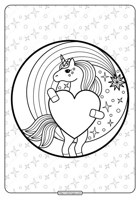 printable unicorn holding  heart coloring page