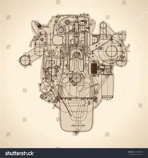 internal combustion engine drawing vector  shutterstock