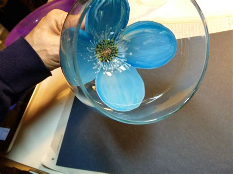 Make It Easy Crafts Blue Flower With Stamens Painted Wine